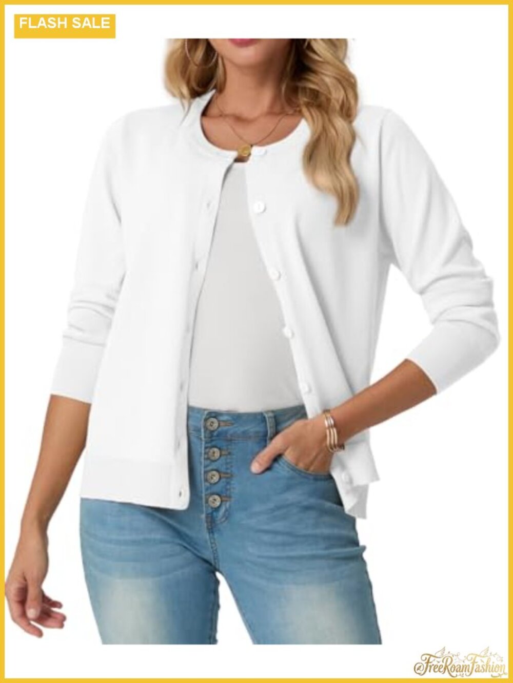 Lightweight Button Up Cardigan Sweater Crew Neck Ribbed Knit